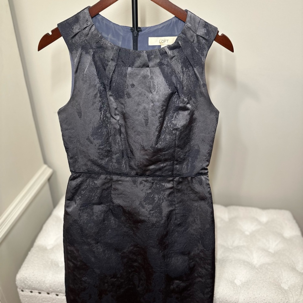 LOFT Blue/Charcoal Textured Mini Dress